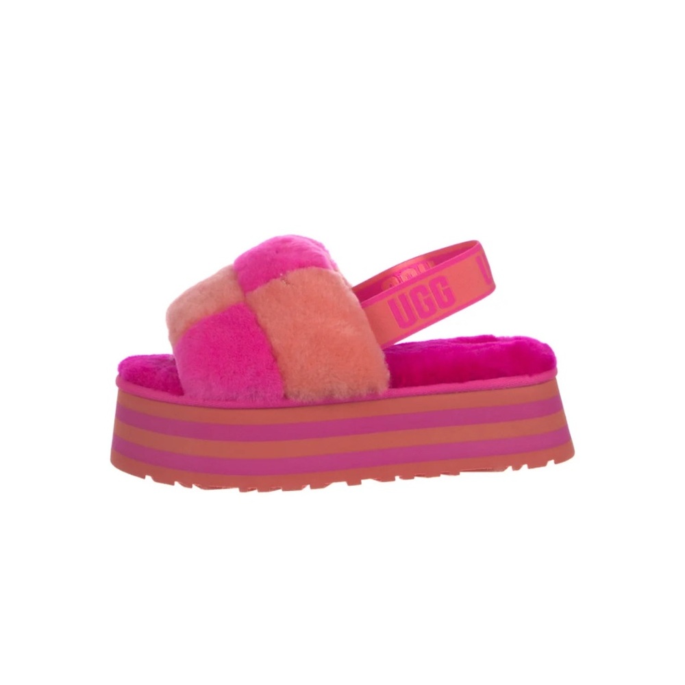 UGG Pink and Orange Fluffy Platform Sandals